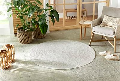 NORTHRUGS Trenzado, tappeto rotondo per interni ed esterni, design moderno, realizzato a mano, per balcone, terrazza, giardino, soggiorno, durevole, facile da pulire, leggero melange, ø 150 cm