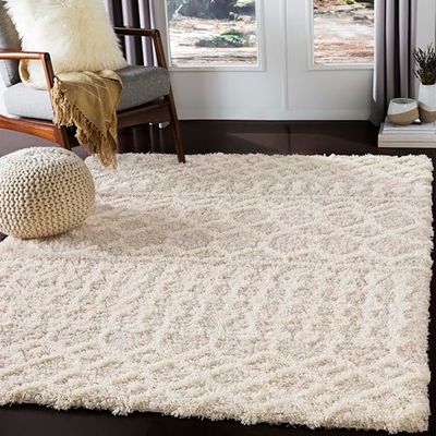 Livabliss Dubai Shaggy Rug - Tapete de sala de estar grande quarto, quarto - tapete de cabelo comprido Berber abstrato, cabelo grosso e esponjoso - tapetes grandes de 160 x 220 cm, creme e bege claro