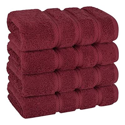 American Soft Linen Lot de 4 essuie-Mains turcs de Luxe pour Salle de Bain, 100% Coton, 600 g/m², Serviettes pour Le Visage et la Cuisine, Rouge Bordeaux