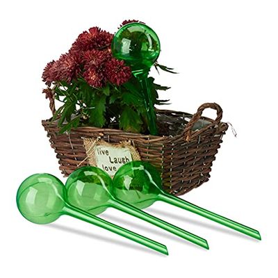 Relaxdays, Verde, conjunto de rega automática para vasos, 4 unidades, rega doseada de plantas 2 semanas, plástico, 27 cm