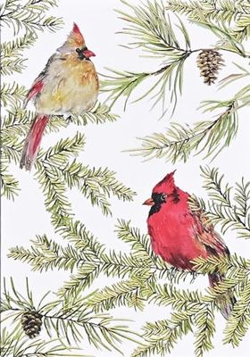 Cardinals in Evergreen Small Boxed Holiday Cards (20 cards, 21 self-sealing envelopes)