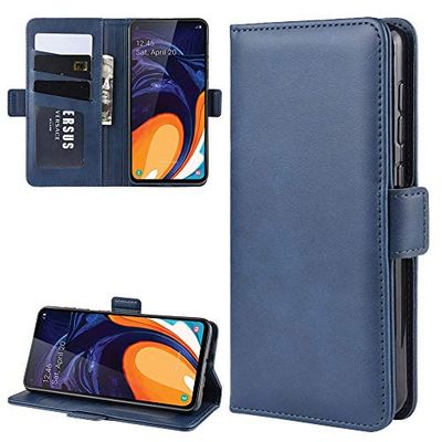 Carcasa de telefono Estuche de Cuero Horizontal con Hebilla magnética de Doble Lado for Galaxy A60, con Soporte y Ranuras for Tarjetas y Billetera y Marco de Fotos (Negro) (Color : Dark Blue)