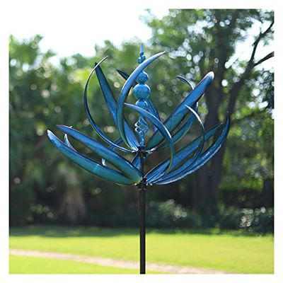 Cyan Oasis Molinos de Viento de 91 Pulgadas para Exteriores, esculturas de Viento de Metal Extra Grandes con estaca, Molinos de Viento para el Patio, jardín, decoración de césped, Color Azul (27