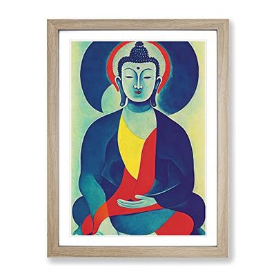 Painted Buddha Framed Print for Living Room Bedroom Home Office Décor, Wall Art Picture Ready to Hang, Oak A3 Frame (34 x 46 cm)