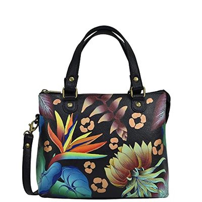 Anna by Anuschka Women Twin Zippered Crossbody, Tropical Dreams Black, One Size