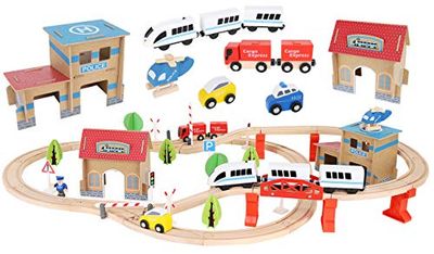 KRUZZEL Trä Toy Train Wood Railway Car Track för barn Bucket Top Mountain med behållare 9362