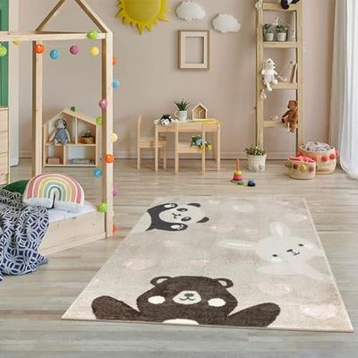 Jimri Alfombra para habitación Infantil, Alfombra para habitación Infantil, Alfombra Infantil, Alfombra Infantil, niña, Oso, Conejo, Panda, corazón, Color Beige, tamaño: 160 x 230 cm