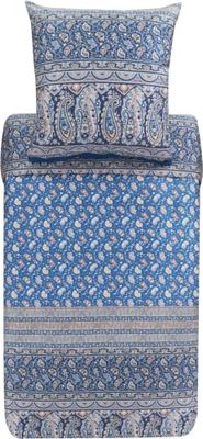 Bassetti Imperia B1 9325198 - Set di biancheria da letto in cotone makò satinato, 2 pezzi, con chiusura lampo, 240 x 220 cm, 80 x 80 cm, colore: Blu