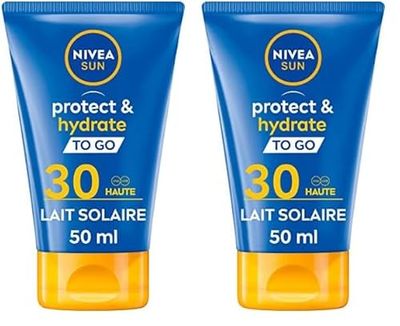 NIVEA SUN Lait solaire Protect & Hydrate FPS 30, Crème solaire hydratation 48H, Format voyage (Lot de 2)