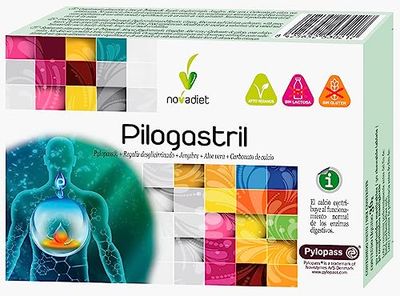 Novadiet – PILOGASTRIL Comprimidos con Pilopass, Regaliz, Jengibre, Aloe Vera y Carbonato de Calcio - Mejora las Molestias Gástricas y Ayuda Disminuir la Carga Bacteriana - 30 Comprimidos