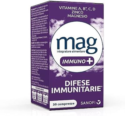 Mag Immuno+ Difese Immunitarie, Integratore Alimentare con Vitamine e Minerali per Supportare le Difese Immunitarie, con Magnesio Contro Stanchezza e Affaticamento, 30 Compresse