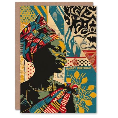 Artery8 Birthday Card African Woman Portrait Pattern Painting For Her Gran Sister Niece Daughter Wife Woman Greeting Card