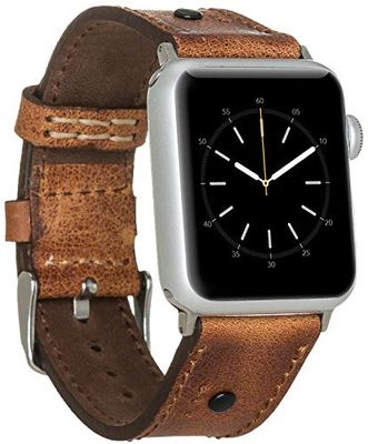 Burkley Läderarmband för Apple Watch i 38/40 mm vintage klockarmband utbytbart armband kompatibelt med alla Apple Watch – handgjorda (38/40 mm, brun – BA4)