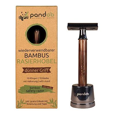 maquinilla de afeitar con soporte y mango de bambú | maquinilla de afeitar zero waste | maquinilla de afeitar | maquinilla de afeitar húmeda | hombres y mujeres | peine cerrado incl. 10 cuchillas