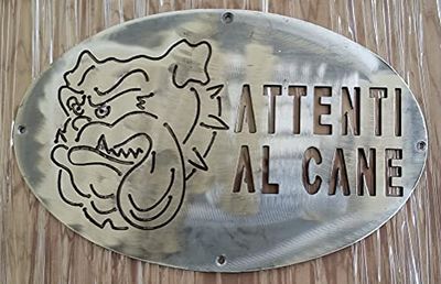 Targa/Targhetta/Cartello "ATTENTI AL CANE" in ferro Disegno Laser Bulldog 1769