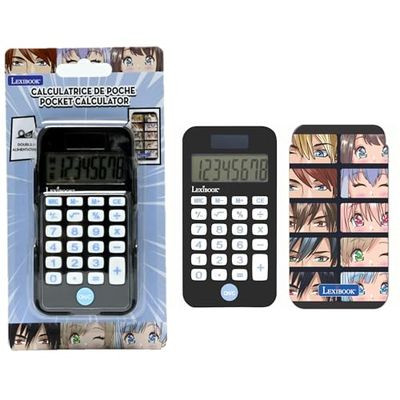 Lexibook, Manga, Calculatrice de Poche avec Couvercle de Protection, Fonctions de calcul conventionnelles et avancées, alimentée par Batterie et Solaire, Noir, C45MAN