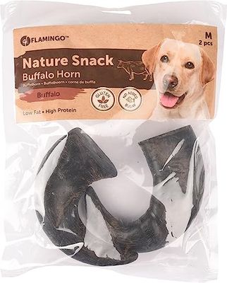 Flamingo Snack Nature 2PCS - Corne de Buffle 100% Naturelle - Longue Durée - 360 g - Labrador, Berger Allemand, Golden Retriever, Boxer, Rottweiler