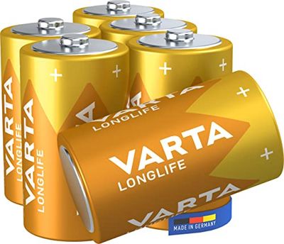 VARTA Pilhas D macaco, pacote de 6, Longlife, alcalinas, 1,5 V, adequadas para comandos à distância, despertadores, rádios, relógios de parede, Made in Germany