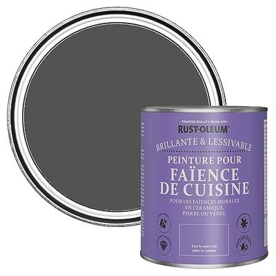 Rust-Oleum Peinture Grise Résistante à l'eau pour Faïence de Cuisine, Finition Brillante - Graphite 750ml