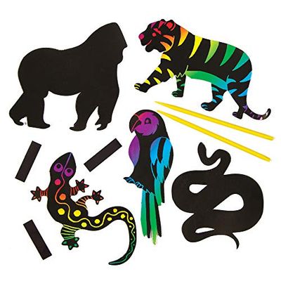 Baker Ross AG801 Krabbeeldmagneten "jungledieren" voor kinderen om te knutselen, vorm te geven en als decoratief idee in de zomer (12 stuks), kleurrijk, pak de
