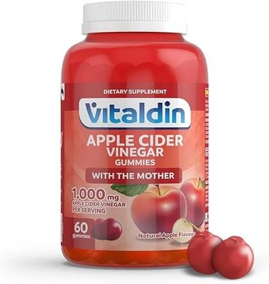 VITALDIN Gominolas de Vinagre de Sidra de Manzana - 1.000 mg por dosis diaria - 60 (para 1 mes) - Suplemento con Vitamina B12 - Superalimento Detox - Vegano & Sin Gluten