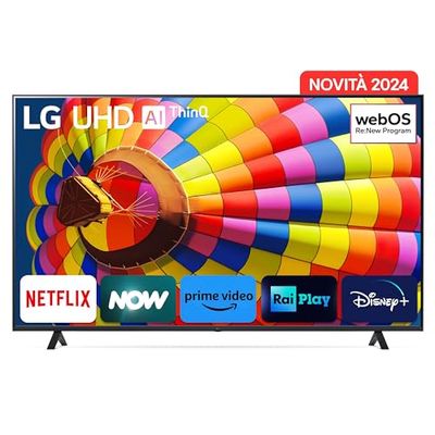 LG UHD 75'', Serie UT80 2024, 75UT80006LA, Smart TV 4K, Ultra HD, Processore α5 Gen7, 20W, 3 HDMI, HDR10 Pro, Filmmaker Mode, Game Optimizer, Alexa, Wi-Fi, webOS 24, Telecomando Puntatore, Ashed Blue