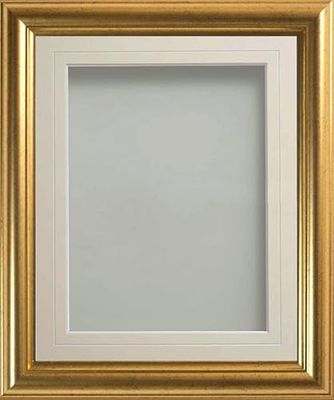 Frame Company Eldridge Gold Photo Frame with Ivory V-Groove Mount, 14x11 for A4, fitted with perspex