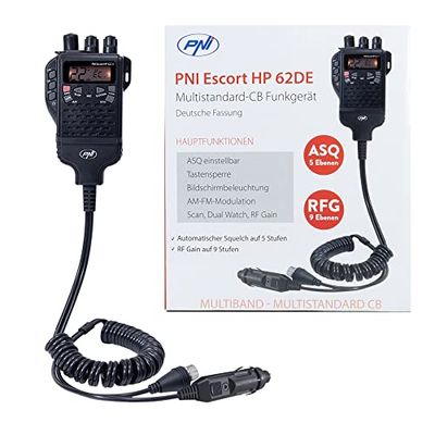 Bärbar CB-radiostation PNI Escort HP 62DE tysk version, multistandard, 4W, 12V, AM-FM, ASQ justerbar på 5 nivåer, RF Gain på 9 nivåer, Dual Watch, Scan, Lock