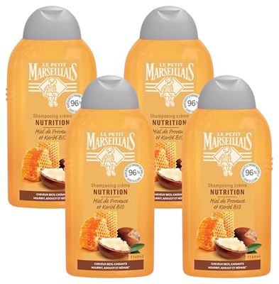 Le Petit Marseillais Shampooing Nutrition, Cheveux Secs, Abimés et Cassants, Miel de Provence BIO & Karité BIO, 250 ml (Lot de 4)