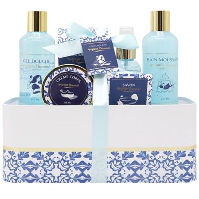 Cofanetto bagno da viaggio termico – gel doccia 210 ml, sali da bagno 150 g, bagno schiumogeno 210 ml, regalo donna bellezza, cura corpo – kit cocooning vasca da bagno fresca, francese trendy