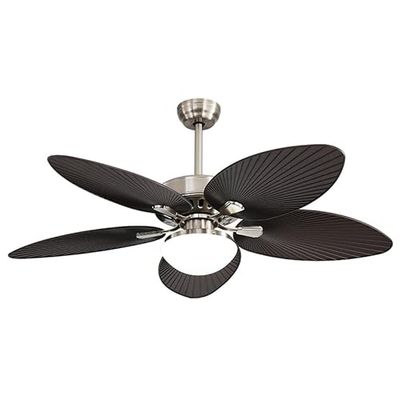 Eden pulse Ventilator nikkel en bruin, 24 W, 5 bladen, palmbladvorm, 6 snelheden, 3 temperaturen, 38/50,5 x 132 x 132 cm