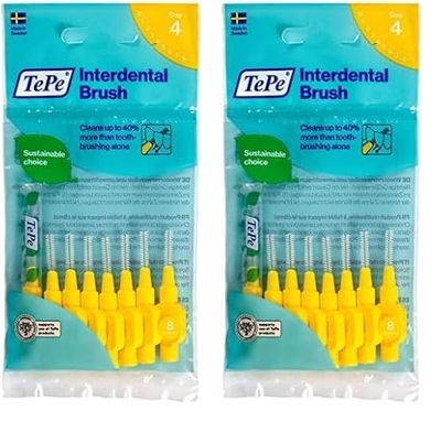 TePe Cepillos interdentales originales, fácil limpieza de espacios interdentales, 1 x 8 cepillos, diámetro 0,7 mm, amarillo (Paquete de 2)