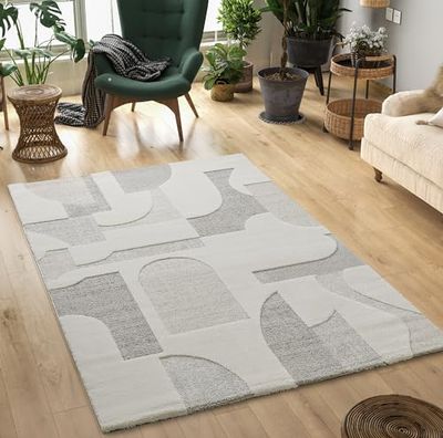 Tapis Mia's Theo - Tapis Moderne à Poils Courts, Effet Haut/Bas, Effet 3D, Haute densité de Poils, Doux, Design géométrique, Crème, 240 x 340 cm