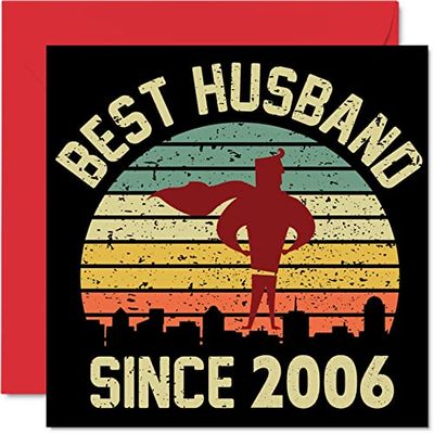 17e verjaardagskaart voor echtgenoot van vrouw - Beste echtgenoot sinds 2006 - I Love You Gifts, Happy 17th Wedding Anniversary Cards for Partner, 145 mm x 145 mm wenskaarten voor zeventiende jubilea