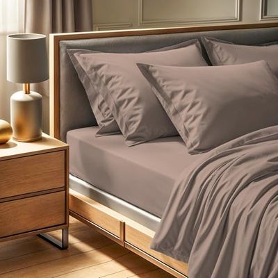 Premium Ranforce Double XL Hoeslaken (140 x 200 + 30 cm), 100% katoen, 145 draden Count, beige, machinewasbaar op 30 °C, zacht en duurzaam beddengoed