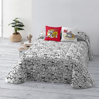 BELUM | Tom&Jerry Bouti Tom and Jerry BN, Organic Cotton Woven Bedspread and Comb for 150 Bed, Soft Bedspread, All Season Quilt