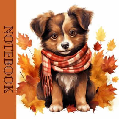 Fall Puppy Watercolor Square Notebook - 8.5x8.5 Inches, 100 Wide Ruled Lined Pages - Cute Dogs In Autumn Leaves: Notepad For School, Work & Creative Writing