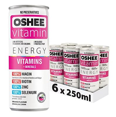 Oshee Vitamin Energy Formula 250ml Vitamins + Minerals (Pack of 6) - Niacin, Biotin, Zinc, Selenium - Multipack - Packaging may Vary
