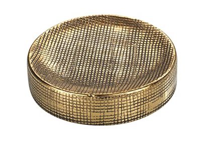 WENKO Tvålkopp Rivara, tvålkopp för förvaring av handtvål, hylla av högkvalitativ keramik, elegant gulddekoration, perfekt för badrum och gästtoalett, handmålad, Ø 10 x 2,5 cm, guld