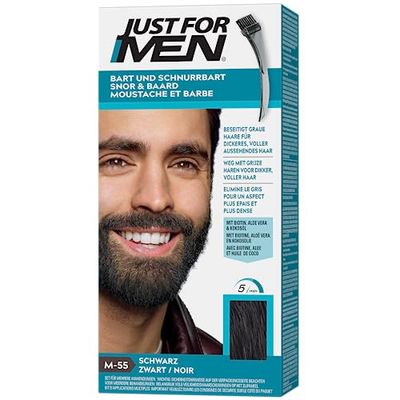 Just for men M55 - Corante para bigode e barba, cor preta, elimina os cabelos brancos para uma aparência mais espessa e abundante