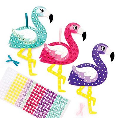 Baker Ross FE143 Flamingo Diamond Art Kits - Pack of 3, Make Your Own Picture Kit, Creative Activities for Kids, Self Adhesive Gems Set