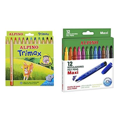 Alpino-490251 Pack de 12 lápices, colores surtidos, Multicolor, Unidad (Paquete de 1) (Industrias Massats 113) + AR000006 Estuche 12 rotuladores, Multicolor