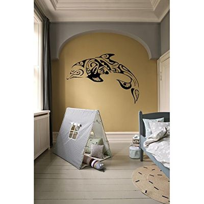 Tatoutex Stickers Dauphin Tribal - Bleu Foncé, L 66cm x H 110cm