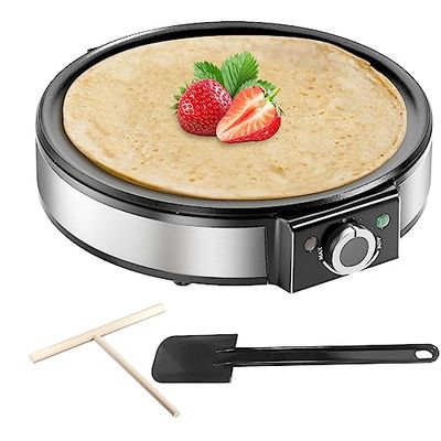 SNAILAR Crepera, 1200W Crepera Electrica, Temperatura Regulable, Revestimiento Antiadherente, Superficie Calentada de 30 cm de Diámetro,Incluye Divisor de Masa y Espátula,Fácil de Manejar y de Limpiar