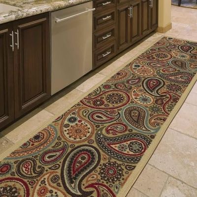 Ottomanson Ottohome Collection diseño Paisley contemporáneo Moderno Alfombra con Base de Goma Antideslizante (Antideslizante), 57cm x 210cm, Color Beige