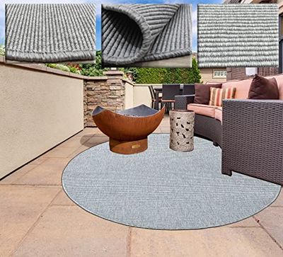 Tapis Rond pour intérieur et extérieur - Tapis sans Poils - Couleur argentée - Tapis diamètre 150 cm - Tapis en Fibre synthétique pour Salon et terrasse