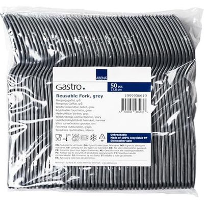 ABENA Gastro Reusable Plastic Forks | 17cm | Pack of 50 | Charcoal Grey | Dishwasher & Microwavable Safe | Heavy Duty | Perfect for Social Events & Parties
