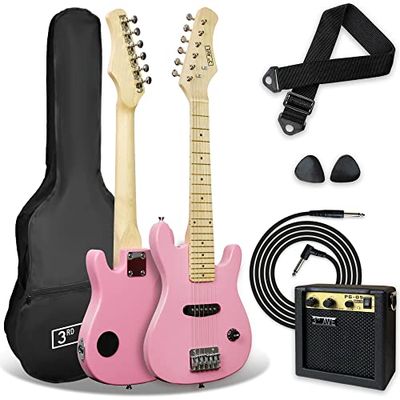 3rd Avenue 1/4 formaat elektrische gitaarpakket voor beginnende kinderen, 5W draagbare versterker, kabel, tas, plectrums en gitaarband - roze
