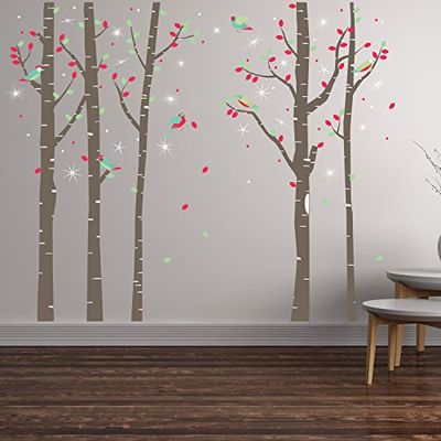 Wall Stickers Swarovski Crystals & Birch Tree Forest Murals Decals Home Decoration Living Room Nursery Restaurant Cafe Office Décor