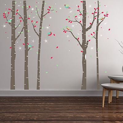 Muurstickers Swarovski kristallen & berk boom bos muurschilderingen huisdecoratie woonkamer kwekerij restaurant cafe office décor